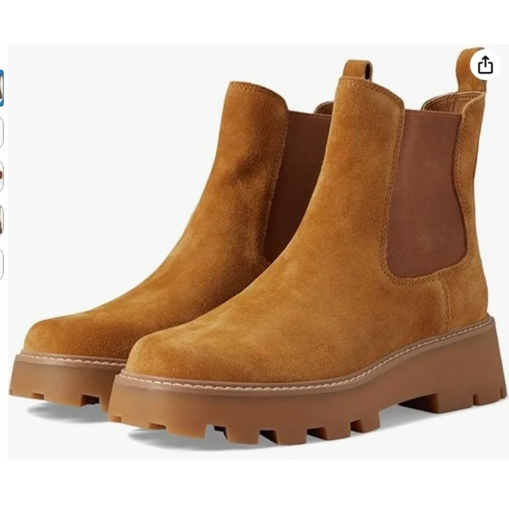 Dolce‎ Vita Jaelyn Chelsea Boots Caramel Brown Suede Lug Sole Womens 7.5 New